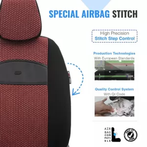 Seat Covers Otom Smart Design Universal Cotton / Leather Front / Rear Set 11 Pieces Black / Red SLTSMT103-NZ-image-6320133