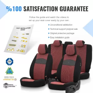 Seat Covers Otom Smart Design Universal Cotton / Leather Front / Rear Set 11 Pieces Black / Red SLTSMT103-NZ-image-6320136