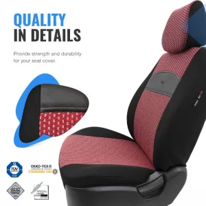 Seat Covers Otom Smart Design Universal Cotton / Leather Front / Rear Set 11 Pieces Black / Red SLTSMT103-NZ-image-6320138