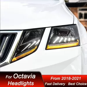 Headlights Set Suitable for Skoda Octavia mk3 2017-2022 DRL Black Carner-image-6320985