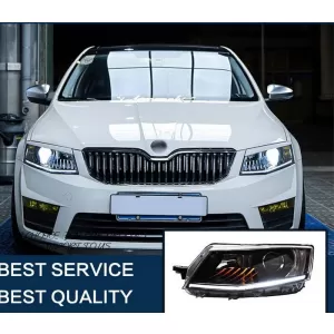 Headlights Set Suitable for Skoda Octavia mk3 2014-2017 DRL Black Carner-image-6320994