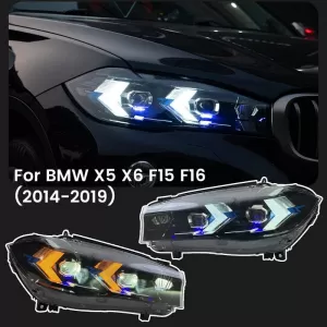 Headlights Set suitable for Bmw X5 F15 (2013-2018) / X6 F16 (2014-2019) Conversion to G05 / G06 Look Black Carner-image-6321028