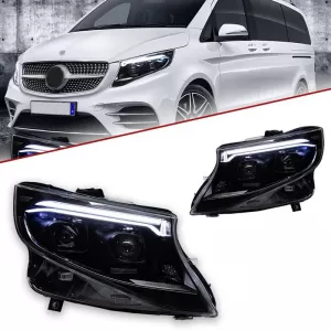 Headlights Set Suitable for Mercedes-Benz Vito W447 14-24 W448 2025 Look DRL Led Tube Black Carner-image-6321172