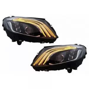 Headlights Set Suitable for Mercedes-Benz C-Class W205 14-20 Upgrade to Maybach Full LED DRL Black with Motor Carrier-image-6321966