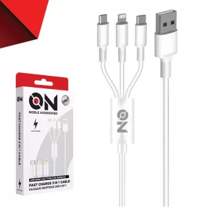 image-48-Cablu de Încărcare Rapidă USB 3 în 1 potrivit pentru Lightning, Micro, Type-C, Alb, 120cm ON Accesorii Mobile, 1 Bucată
