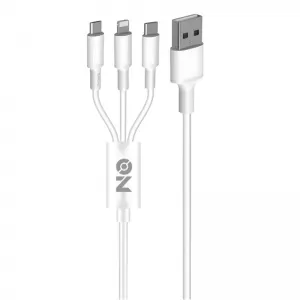 Fast Charge Cable USB 3 in 1 suitable for Lightning, Micro, Type-C, White, 120cm ON Mobile Accessories, 1 Piece-image-6322741