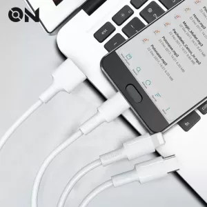 Fast Charge Cable USB 3 in 1 suitable for Lightning, Micro, Type-C, White, 120cm ON Mobile Accessories, 1 Piece-image-6322743