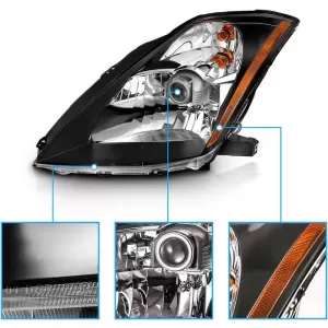 Headlights Set Suitable for Nissan 350Z 03-05 Projector Black H7/H1 Manual-image-6322928