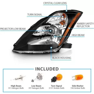 Headlights Set Suitable for Nissan 350Z 03-05 Projector Black H7/H1 Manual-image-6322929