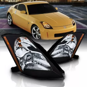 Headlights Set Suitable for Nissan 350Z 03-05 Projector Black H7/H1 Manual-image-6322931