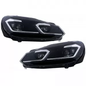 Headlights Set suitable for VW Golf VI (6) 08-12 DRL & LED Signal Dynamic Look Golf 7.5 Black/Silver Line H7 With Motor Carrier-image-6325989