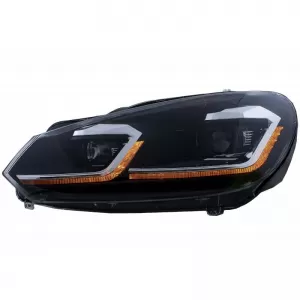 Headlights Set suitable for VW Golf VI (6) 08-12 DRL & LED Signal Dynamic Look Golf 7.5 Black/Silver Line H7 With Motor Carrier-image-6325991