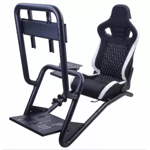 Sim Racing Komplett-Set Rohr 50mm Cockpit Sim Rig inkl. Sportsitz Schwarz Weiss-image-6327958