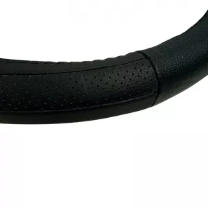 Steering Wheel Cover in Leather with PVC Black-Black Medium 38cm