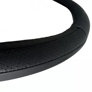 Steering Wheel Cover in Leather with PVC Black-Black Medium 38cm