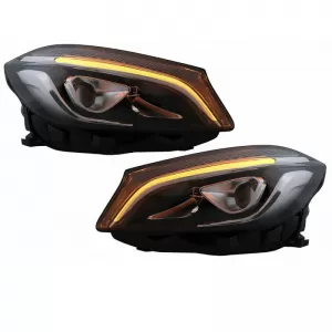 Headlights Set suitable for Mercedes-Benz A-Class W176 12-18 Halogen Upgrade To Facelift Look Black Full Led DRL With Motor Carner-image-6328743