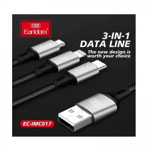 Charging Cable & Data USB Earldom EC-IMC017 3 In 1 Carbon 1.2m 1 Piece-image-6328995