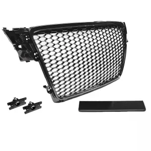 Front Grille suitable for Audi A4 B8 08-11 RS4 Look Honeycomb Glossy Black 1 Pc-image-6329178