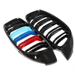Front Grilles suitable for BMW 4 F32 / F33 / F36 13-20 M4 Look with Double Grille Tri-Color Glossy Black 2pcs-image-6330523