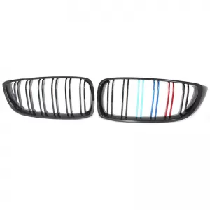 Front Grilles suitable for BMW 4 F32 / F33 / F36 13-20 M4 Look with Double Grille Tri-Color Glossy Black 2pcs-image-6330526