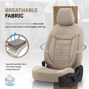 Seat Covers Otom Comfortline Design Universal Sued / Rachel / Artificial Leather Front / Rear Set 11 Pieces Beige CMF-210