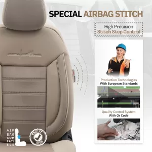 Seat Covers Otom Comfortline Design Universal Sued / Rachel / Artificial Leather Front / Rear Set 11 Pieces Beige CMF-210