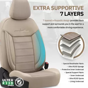 Seat Covers Otom Comfortline Design Universal Sued / Rachel / Artificial Leather Front / Rear Set 11 Pieces Beige CMF-210
