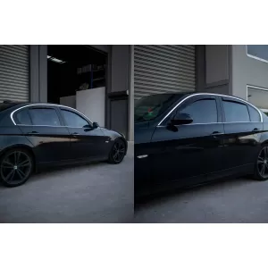 Set de deflectoare de vânt frontale și posterioare potrivite pentru BMW 3 Series E90 sedan 2005-2012, cu 4 uși, fumuriu închis, 4 bucăți-image-6334921