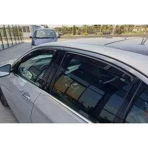 Set of front and rear wind deflectors suitable for Mercedes E class W213 after 2016, with 4 doors, dark smoked, 4 pieces-image-6335679