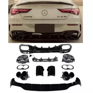 image-66-Rear Bumper Diffuser suitable for Mercedes-Benz CLA W118 C118 19+ A Design Look for a Design Sport Line Version Bumpers Set with Round Black Exhaust Tips