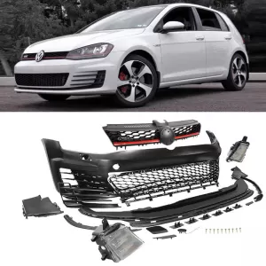 image-7-Front Bumper suitable for VW Golf VII (7) 13-17 GTI Look Set With Grille & Led Fog Lights