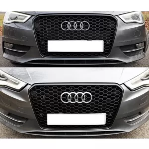 Front Grille suitable for Audi A3 12-16 RS3 Look Honeycomb Glossy Black 1 Pc-image-6338837
