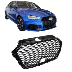 Front Grille suitable for Audi A3 16-20 RS3 Look Honeycomb Glossy Black 1 Pc-image-6338855