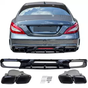 Sport rear diffuser with black tailpipes fits Mercedes CLS C218 2014-2017-image-6338881