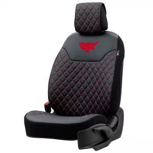 Semi Seat Cover suitable for Otom RSX Diamond Embroidered PVC Black With Red Stitch RSXD-101 1 Piece