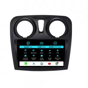 Dedicated Navigation suitable for Dacia Logan (2012 - 2020), QuadCore, 9 Inch, 4Gb Ram, 64Gb Storage, Android Auto, Carplay