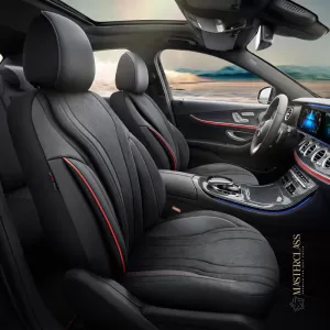 Seat Covers Otom Masterclass Design Universal Sued / Rachel / Artificial Leather Front / Rear Set 11 Pieces Black With Red Stitch MST-102-image-6340109