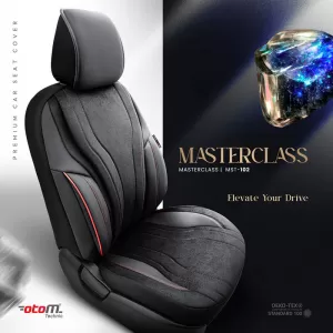 Seat Covers Otom Masterclass Design Universal Sued / Rachel / Artificial Leather Front / Rear Set 11 Pieces Black With Red Stitch MST-102-image-6340110
