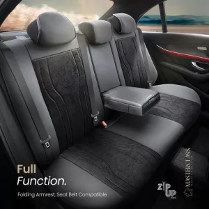 Seat Covers Otom Masterclass Design Universal Sued / Rachel / Artificial Leather Front / Rear Set 11 Pieces Black With Red Stitch MST-102-image-6340112