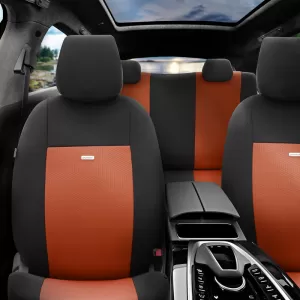 Seat Covers Otom Flex Design Universal Cotton Rachel Front / Rear Set 10 Pieces Black / Camel FLX-106