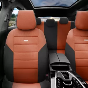 Seat Covers Otom One Design Universal Cotton Rachel Front / Rear Set 10 Pieces Black / Camel ONE-106