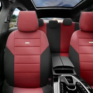 Seat Covers Otom One Design Universal Cotton Rachel Front / Rear Set 10 Pieces Black / Maroon ONE-105