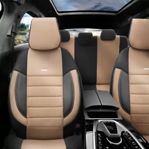 Seat Covers Otom Pro Design Universal Cotton Rachel / Artificial Leather Front / Rear Set 11 Pieces Black / Beige PRO-103