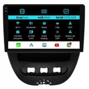 Navigation system suitable for Peugeot 107 (2005 - 2015), 10 Inch, 4Gb RAM, 64Gb Storage, Android Auto, Carplay