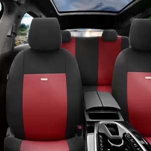 Seat Covers Otom Flex Design Universal Cotton Rachel Front / Rear Set 10 Pieces Black / Maroon FLX-105