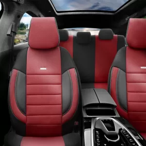 Seat Covers Otom Pro Design Universal Cotton Rachel / Artificial Leather Front / Rear Set 11 Pieces Black / Maroon PRO-105