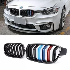 Front Grilles suitable for BMW 3 F30 / F31 11-18 M4 Look with Double Grille Tri-Color Glossy Black 2 Pcs