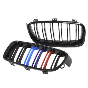 Front Grilles suitable for BMW 3 F30 / F31 11-18 M4 Look with Double Grille Tri-Color Glossy Black 2 Pcs