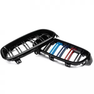 Front Grilles suitable for BMW 3 F30 / F31 11-18 M4 Look with Double Grille Tri-Color Glossy Black 2 Pcs