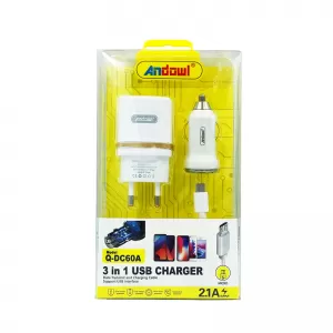 Charging Set 3 In 1 Data Transmit / Charging Micro USB Cable / Support USB Interface 100cm Q-DC60A White